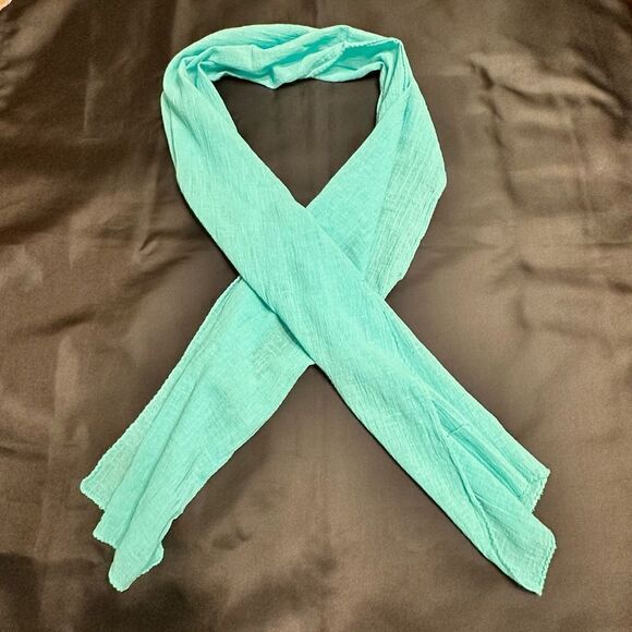 Vintage Boho Crinkly Indian Cotton Turquoise Scarf  unisex - Picture 3 of 9